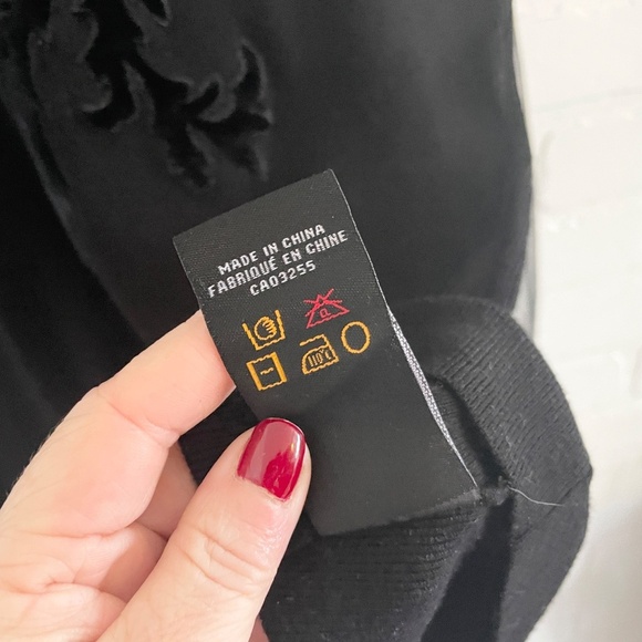 Vintage Y2K Knit Sweater Sheer mesh Burnout Velvet sleeve Damask Goth Black L - Picture 9 of 15